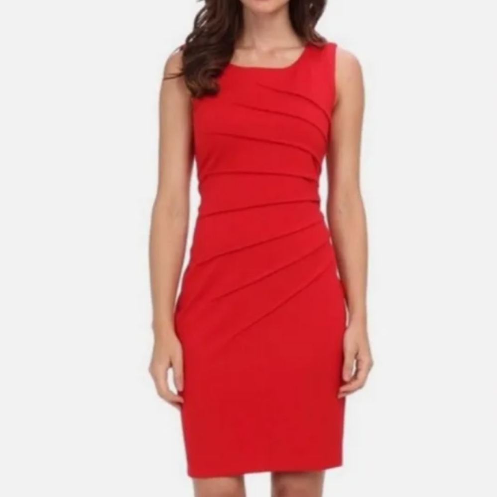 Calvin Klein Red Sunburst Dress Size 8 Office /Party